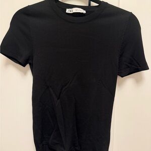 Zara women’s sheer (ish) Classic Black Short Sleeve Tee